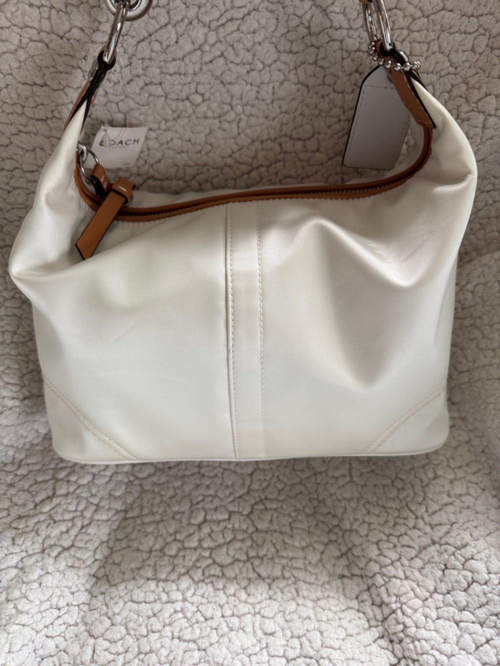 Coach Cream Hamptons collection Hobo Satin & Leather Yellow Accent bag. - Picture 4 of 9